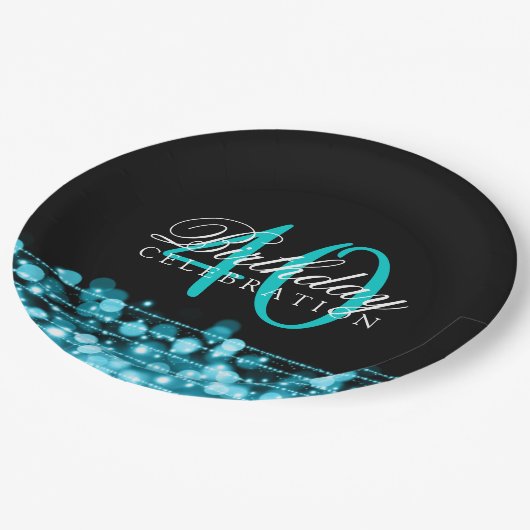 Elegant 40th Birthday Party Sparkles Turquoise Papieren Bordje (Gekanteld)