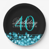 Elegant 40th Birthday Party Sparkles Turquoise Papieren Bordje (Voorkant)