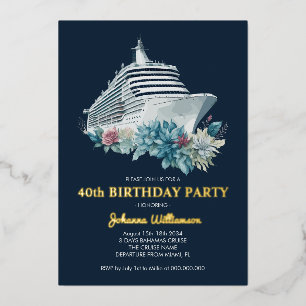 Elegant 40th Birthday Party Women Cruise Trip Gold Folie Uitnodiging