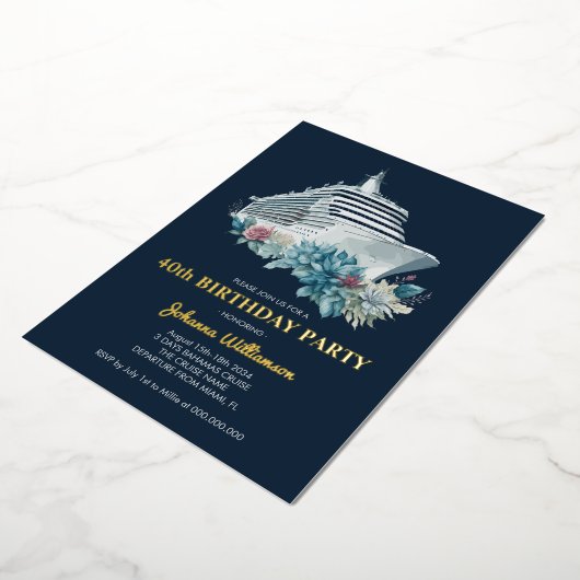 Elegant 40th Birthday Party Women Cruise Trip Gold Folie Uitnodiging (Gedraaid)