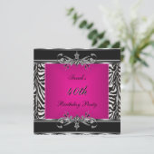 Elegant 40th Birthday Pink Zebra Black Silver Kaart (Staand voorkant)