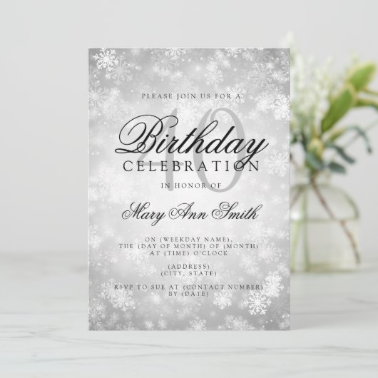 Elegant 40th Birthday Silver Winter Wonderland Kaart (Staand voorkant)