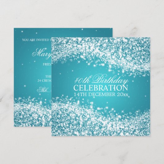 Elegant 40th Birthday Sparging Wave Turquoise Kaart (Voorkant / Achterkant)