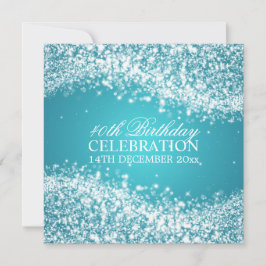 Elegant 40th Birthday Sparging Wave Turquoise Kaart