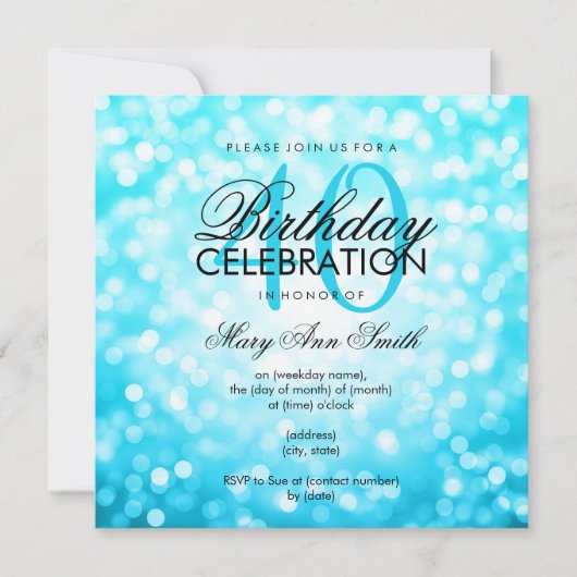 Elegant 40th Birthday Turquoise Glitter Lights Kaart (Voorkant)