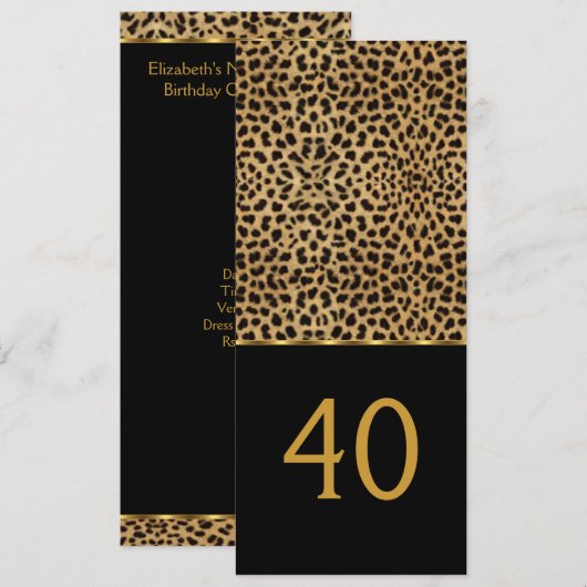 Elegant 40th Leopard Elegant Birthday Party Kaart (Voorkant / Achterkant)