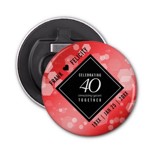 Elegant 40th Ruby Wedding Jubileum Celebration Button Flesopener (Voorkant)