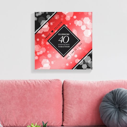 Elegant 40th Ruby Wedding Jubileum Celebration Canvas Afdruk (Insitu (Woonkamer))