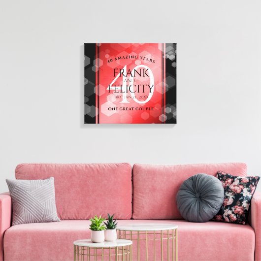 Elegant 40th Ruby Wedding Jubileum Celebration Canvas Afdruk (Insitu (Woonkamer))