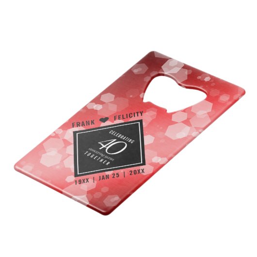 Elegant 40th Ruby Wedding Jubileum Celebration Creditkaart Flessenopener (Voorkant Gekanteld)