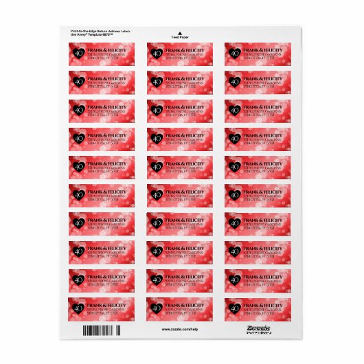 Elegant 40th Ruby Wedding Jubileum Celebration Etiket (Full Sheet)