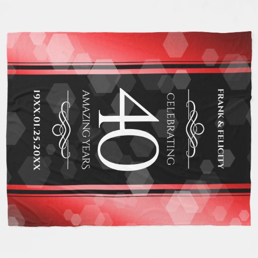 Elegant 40th Ruby Wedding Jubileum Celebration Fleece Deken (Voorkant (Horizontaal))