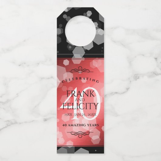 Elegant 40th Ruby Wedding Jubileum Celebration Flessenhanger (Voorkant)