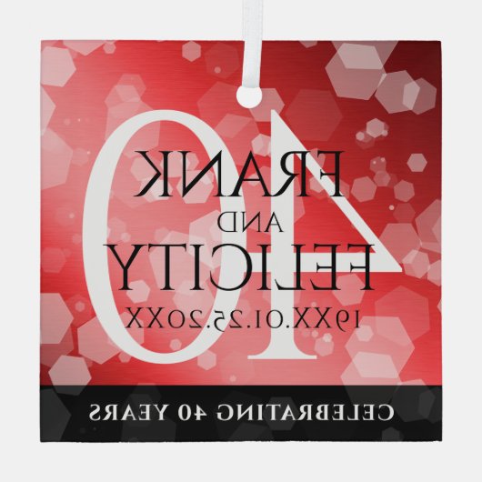 Elegant 40th Ruby Wedding Jubileum Celebration Glas Ornament (Achterkant)