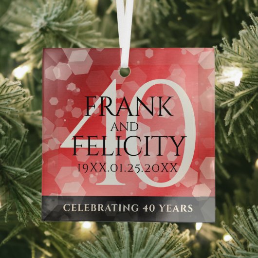 Elegant 40th Ruby Wedding Jubileum Celebration Glas Ornament (Insitu)