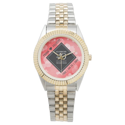 Elegant 40th Ruby Wedding Jubileum Celebration Horloge (Voorkant)
