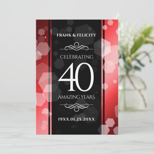 Elegant 40th Ruby Wedding Jubileum Celebration Kaart (Staand voorkant)