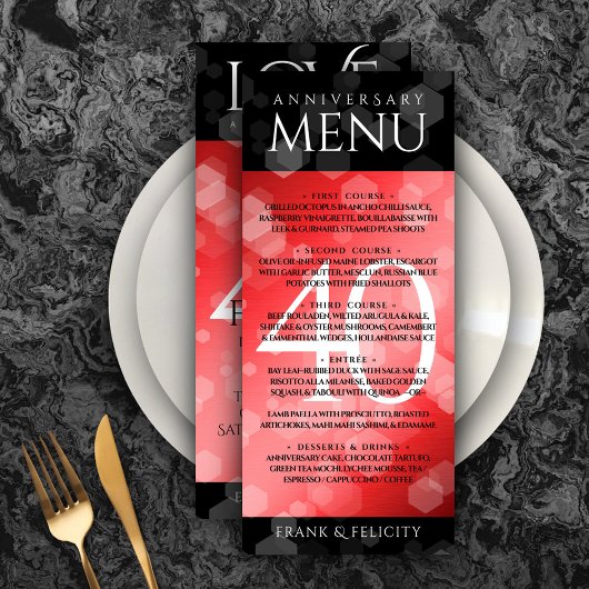 Elegant 40th Ruby Wedding Jubileum Celebration Menu