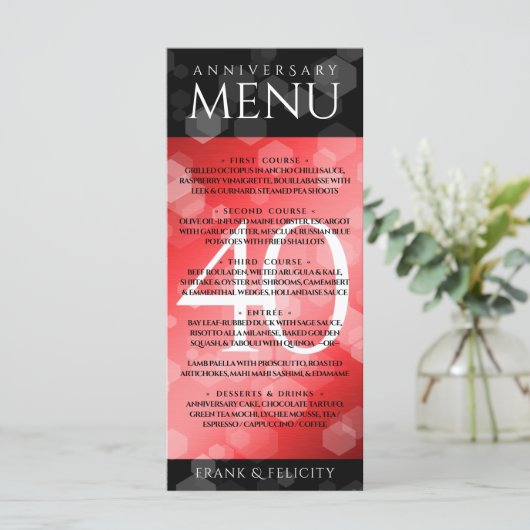 Elegant 40th Ruby Wedding Jubileum Celebration Menu (Staand voorkant)