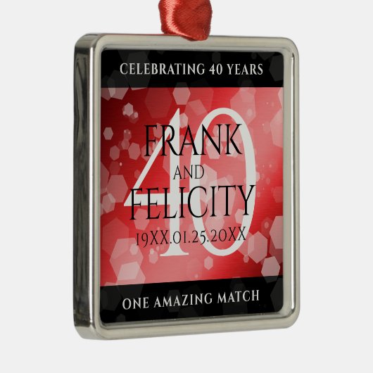 Elegant 40th Ruby Wedding Jubileum Celebration Metalen Ornament (Rechts)