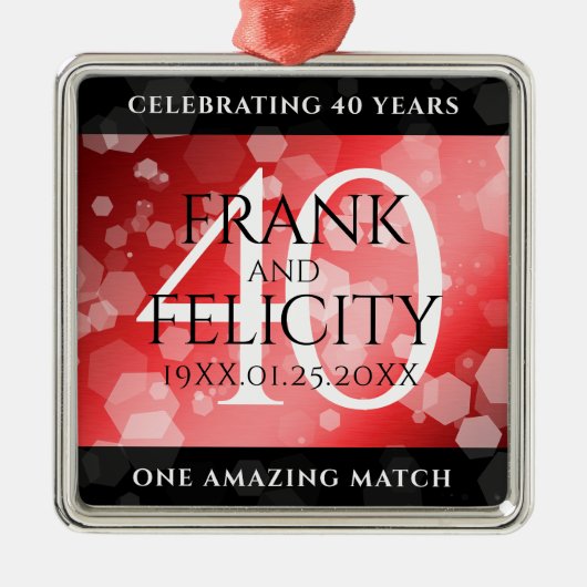 Elegant 40th Ruby Wedding Jubileum Celebration Metalen Ornament (Voorkant)