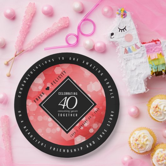 Elegant 40th Ruby Wedding Jubileum Celebration Papieren Bordje (Feest)