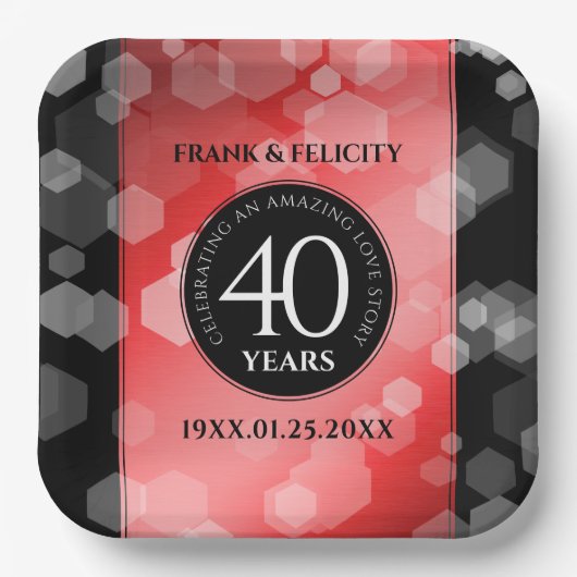 Elegant 40th Ruby Wedding Jubileum Celebration Papieren Bordje (Voorkant)