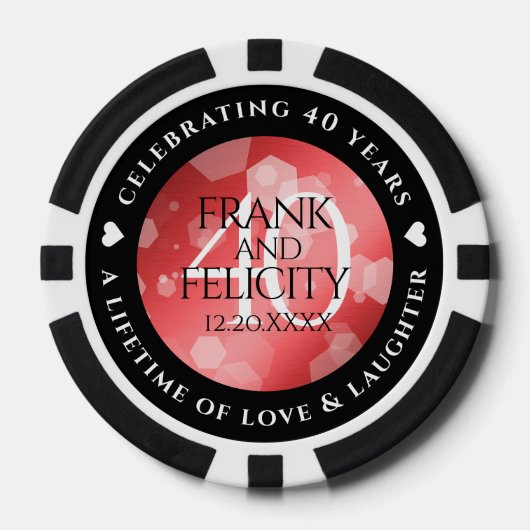 Elegant 40th Ruby Wedding Jubileum Celebration Poker Chips (Voorkant)