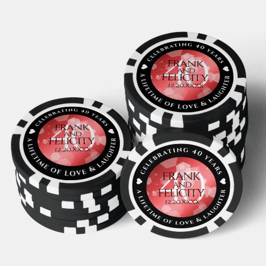 Elegant 40th Ruby Wedding Jubileum Celebration Poker Chips (Opstapeling)