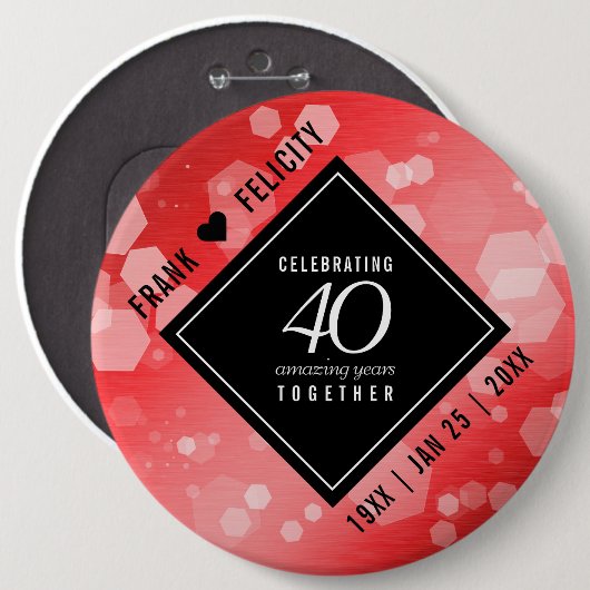 Elegant 40th Ruby Wedding Jubileum Celebration Ronde Button 6,0 Cm (Voorkant /achterkant)