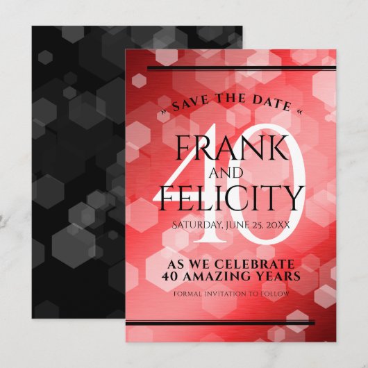 Elegant 40th Ruby Wedding Jubileum Celebration Save The Date (Voorkant / Achterkant)