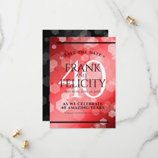 Elegant 40th Ruby Wedding Jubileum Celebration Save The Date (Voorkant / Achterkant in situ)