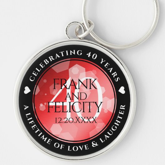 Elegant 40th Ruby Wedding Jubileum Celebration Sleutelhanger (Voorkant)