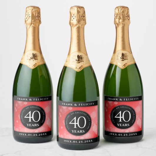 Elegant 40th Ruby Wedding Jubileum Celebration Sparkling Wijnetiket (Flessen)