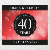 Elegant 40th Ruby Wedding Jubileum Celebration Sparkling Wijnetiket (Enkel label)