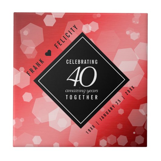 Elegant 40th Ruby Wedding Jubileum Celebration Tegeltje (Voorkant)