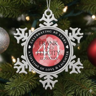 Elegant 40th Ruby Wedding Jubileum Celebration Tin Sneeuwvlok Ornament