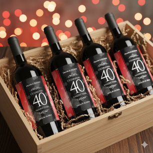 Elegant 40th Ruby Wedding Jubileum Celebration Wijn Etiket