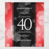 Elegant 40th Ruby Wedding Jubileum Celebration Wijn Etiket (Enkel label)