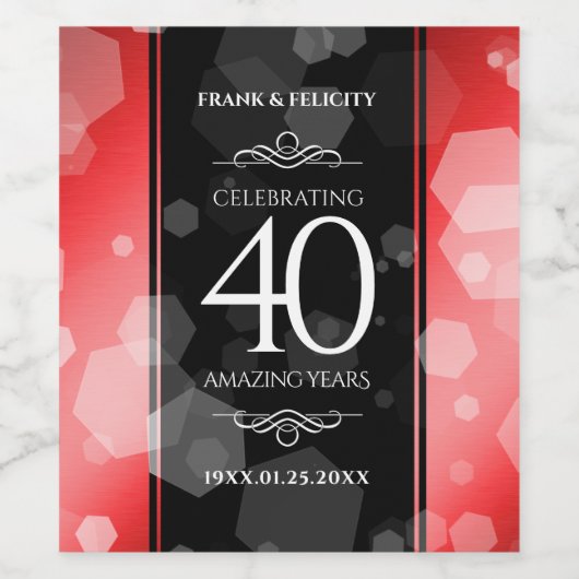 Elegant 40th Ruby Wedding Jubileum Celebration Wijn Etiket (Enkel label)