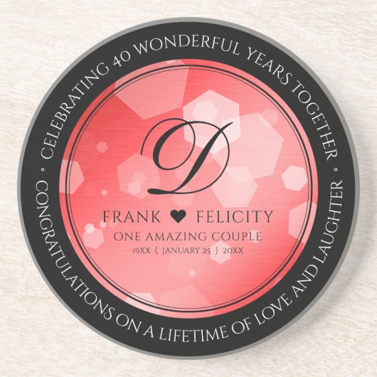 Elegant 40th Ruby Wedding Jubileum Celebration Zandsteen Onderzetter (Voorkant)