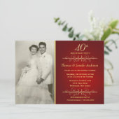 Elegant 40th Ruby Wedding Jubileum Invitations Kaart (Staand voorkant)