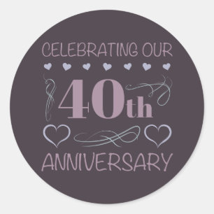 Elegant 40th Wedding Jubileum Paars Ronde Sticker