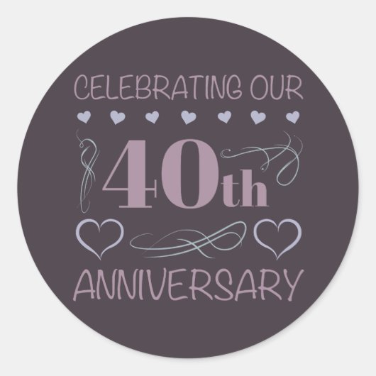 Elegant 40th Wedding Jubileum Paars Ronde Sticker (Voorkant)