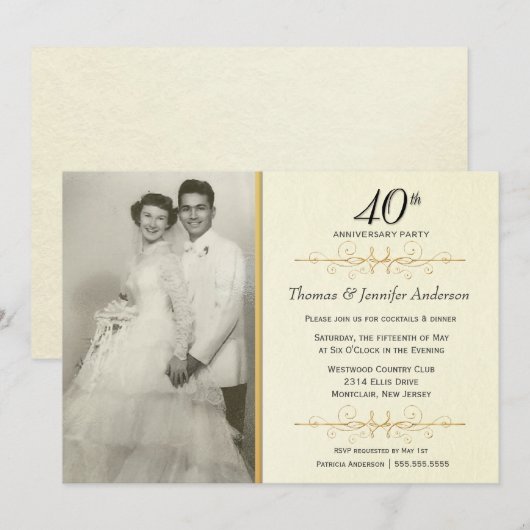 Elegant 40th Wedding Jubileum Party Kaart (Voorkant / Achterkant)