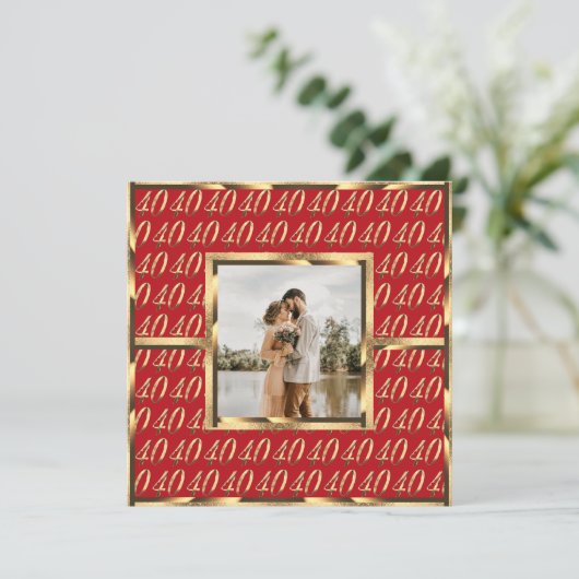 Elegant 40th Wedding Ruby Jubileum Uitnodiging (Staand voorkant)