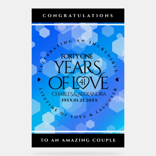 Elegant 41st Blue Topaz Wedding Jubileum Acryl Bord (Voorkant)