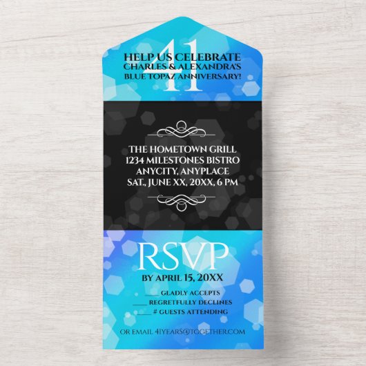 Elegant 41st Blue Topaz Wedding Jubileum All In One Uitnodiging (Binnen)
