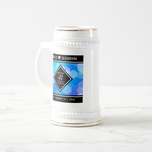 Elegant 41st Blue Topaz Wedding Jubileum Bierpul (Voorkant links)