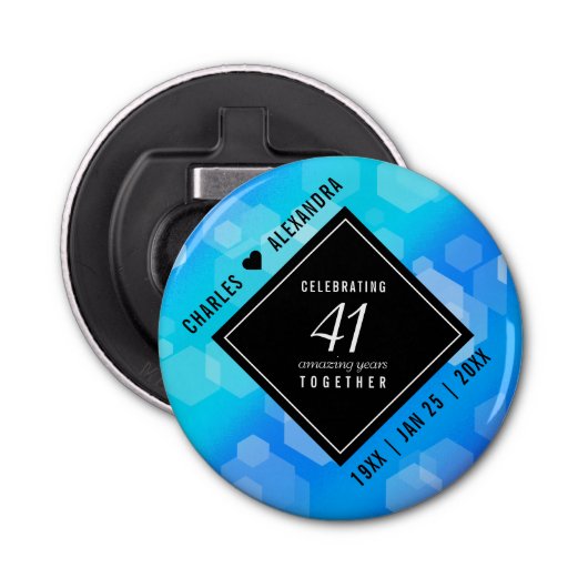 Elegant 41st Blue Topaz Wedding Jubileum Button Flesopener (Voorkant)